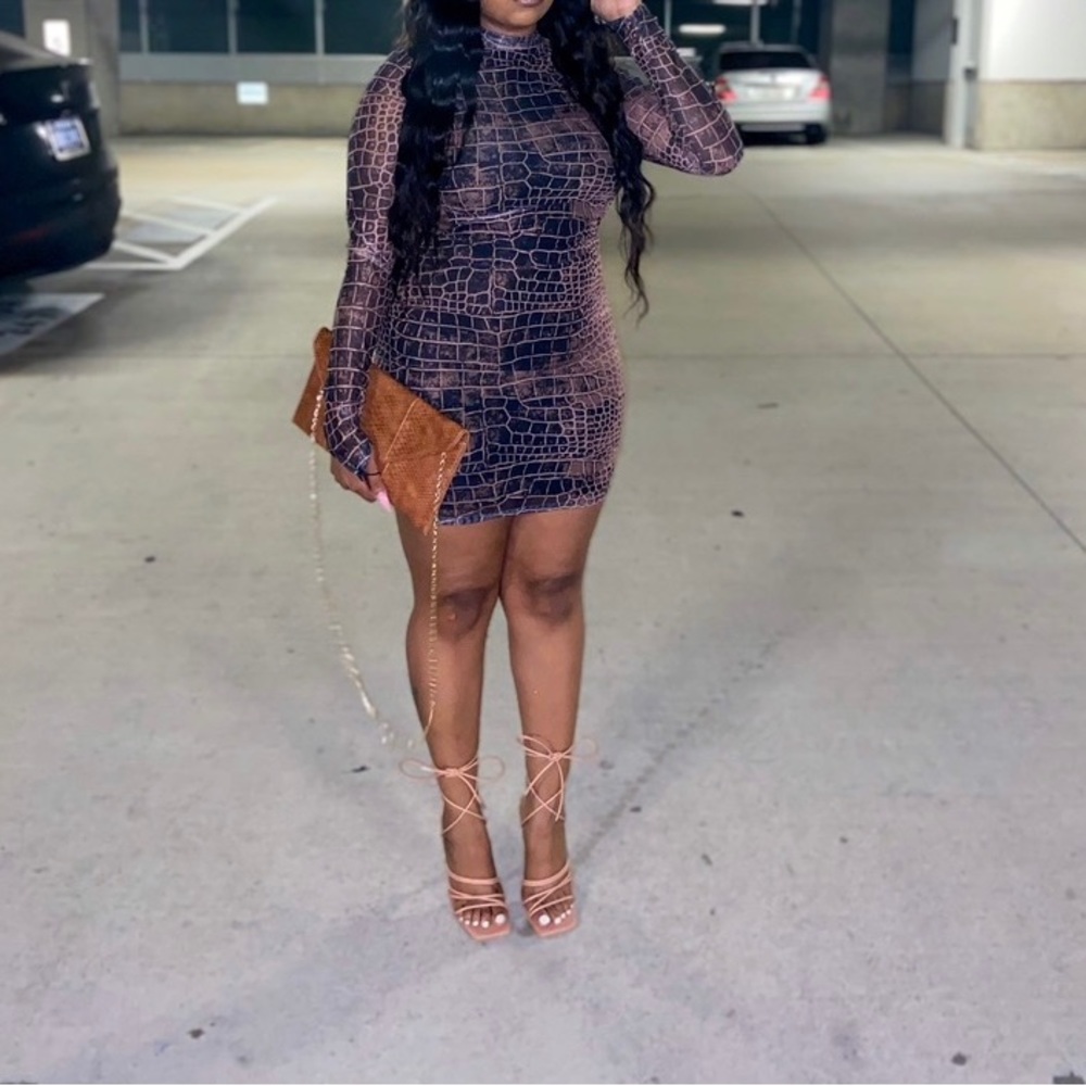 Fashion Nova Brown And Black Mesh Mini Dress Size Large ONLY WORN ONCE